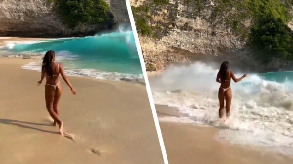 Strandganger wordt onverwachts getroffen door een verraderlijke vloedgolf