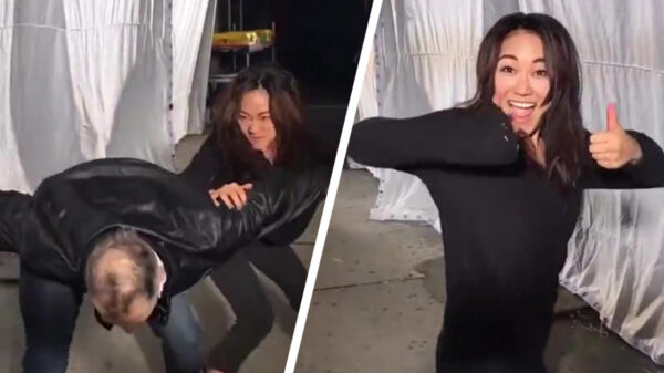 Actrice Karen Fukuhara oefent nog even een actiescène voor in de serie 'The Boys'