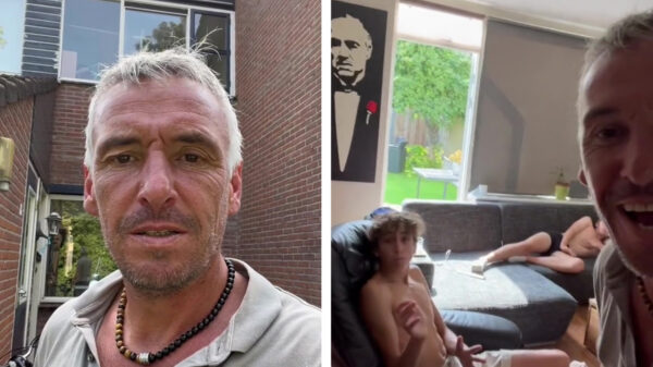 Vader met humor neemt zijn zoons met keiharde kater heerlijk te grazen