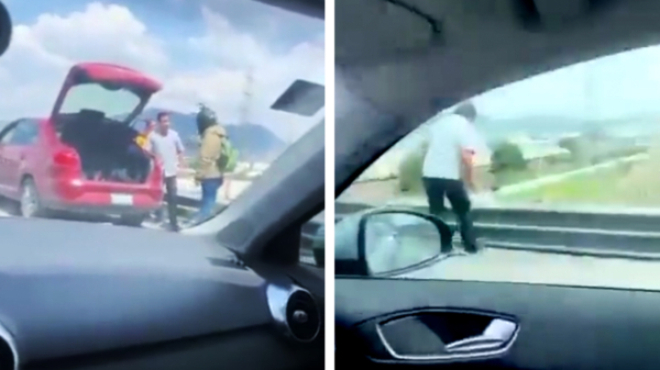 Uber Eats-chauffeur van brug gegooid tijdens een verkeersfittie in Mexico