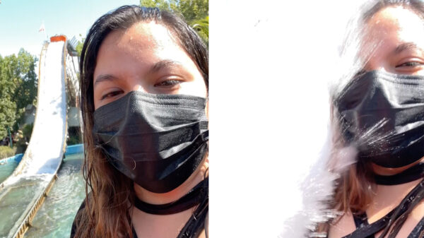 Dankzij deze waterbaan in pretpark 'Fantasilandia' is zij nat tot op d'r onderbroek