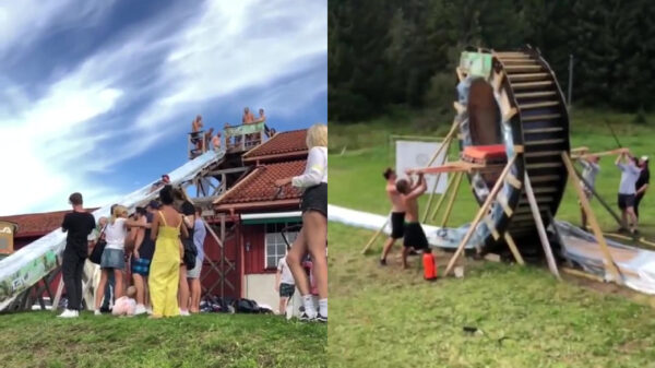 Zelfgebouwde waterglijbaan met looping blijkt prima te werken