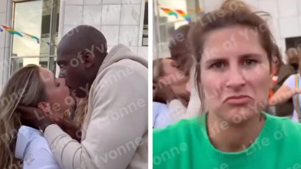 Steven Brunswijk tongworstelt er hevig op los met (andere) vrouw tijdens Pride in Amsterdam