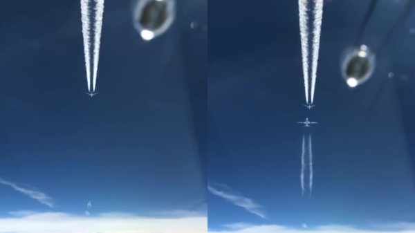 Twee vliegtuigen lijken in volle vaart op elkaar te gaan klappen