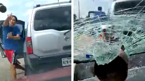 Kogelslingeraar jankt dumbbell door voorruit tijdens road rage in Houston