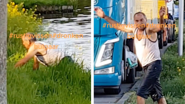 Dronken Bulgaarse chauffeur zoekt verkoeling en springt de plomp in