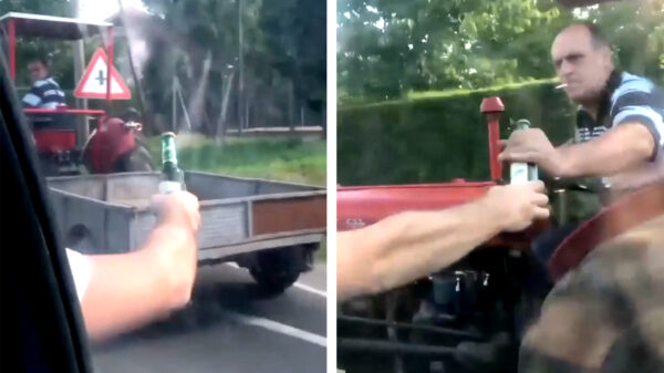 Hardwerkende boer wordt op een verfrissend biertje getrakteerd