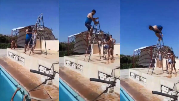 Doe-het-zelf-schoonspringert komt net iets te kort als hij van ladder jumpt