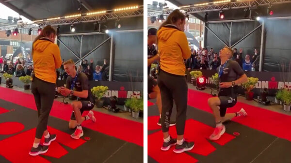 Doorbijter krijgt kramp tijdens huwelijksaanzoek na Ironman-triatlon