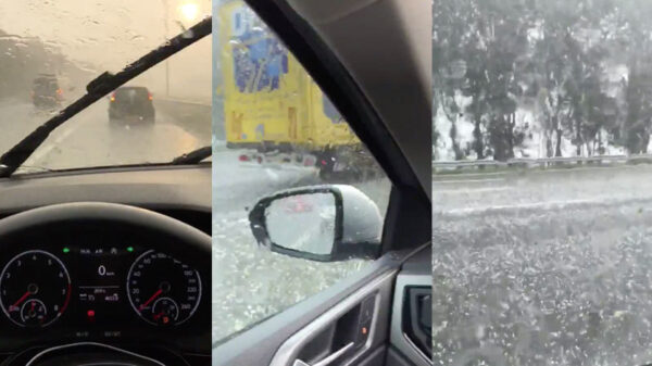 Auto's parkeren massaal de vluchtstrook na 'extreme' hagelbui op de A12