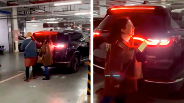 Aziatische dames 'reserveren' een parkeerplaats, deze vent vond van niet