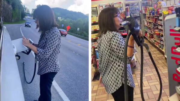 Moedertje was tijdens het tanken met haar gedachten nog op vakantie