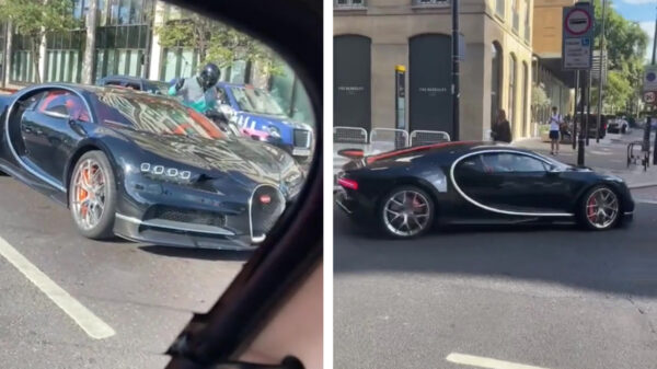 Idioot op scooter probeert tijdens het rijden raam van Bugatti Chiron in te slaan om Rolex te jatten