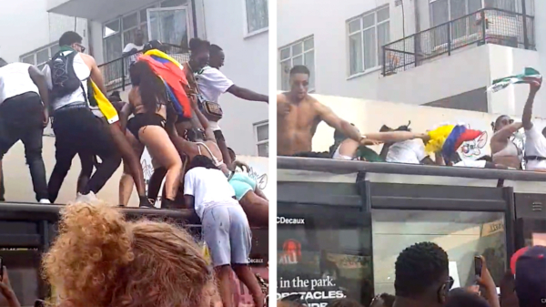 Bushokje zegt dikke doei tegen feestende bezoekers Notting Hill Carnival