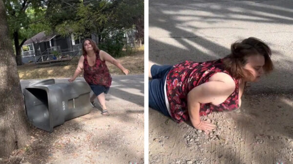 Buurvrouw Karen gaat heerlijk onderuit tijdens ruzie over vuilnisbakken