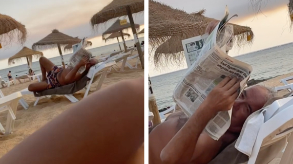 Busted: sneaky vent is ontzettend druk met 'het lezen van zijn krant'