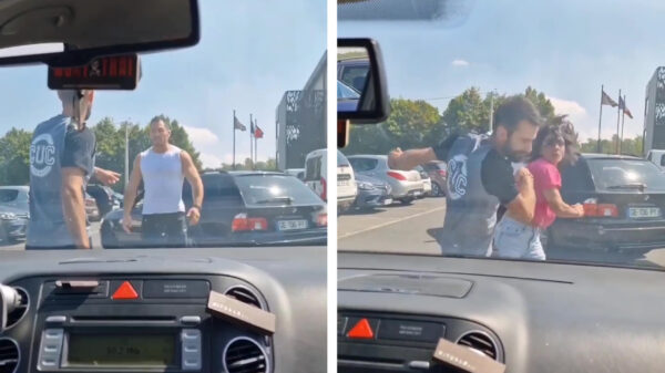 Agressieve road rager wordt even kogelhard gecorrigeerd door zijn vriendin