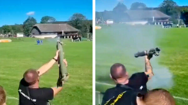 Ondertussen in Kroatië: voetbalfan vuurt een raketwerper af op het voetbalveld