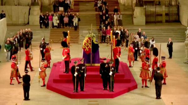 Bewaker koningin Elizabeth zakt door z'n hoeven terwijl hij op wacht staat