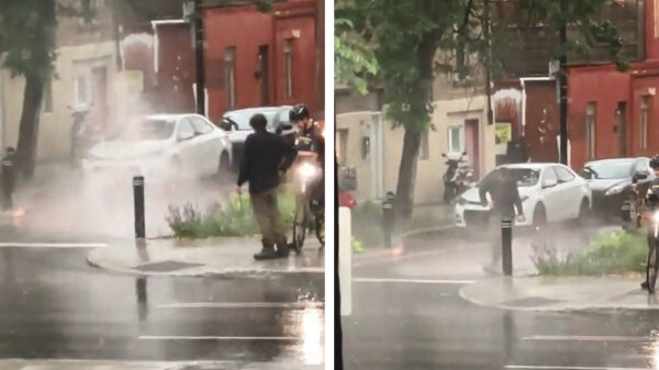 Place your bets: kerel gaat gevecht aan met lijpe putdeksel