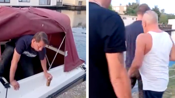 Man vindt zuiplap in zijn bootje en duwt hem zonder pardon het water in
