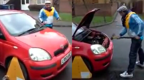 Mafklapper sloopt zijn complete auto vanwege een wielklem