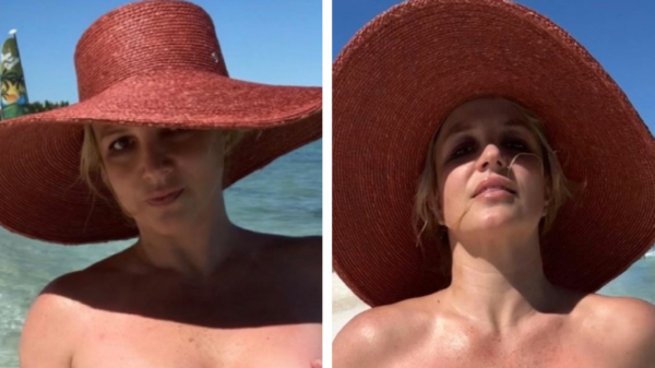 Britney besloot wat dode huidcellen te verwijderen met een full-body scrubsessie op het strand