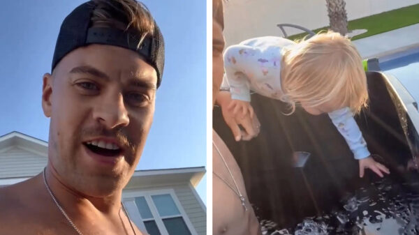 Terwijl papa een ijsbad neemt wordt zijn zoontje meteen gedoopt