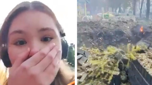 Rusland slaat terug: Oekraïense wordt tijdens opnemen videoboodschap bijna geraakt door Russische raket