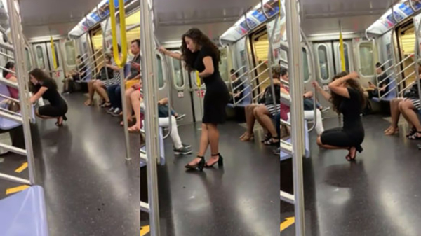 Aandachtstrutje slooft zich in de metro uit voor al haar volgers op Instagram