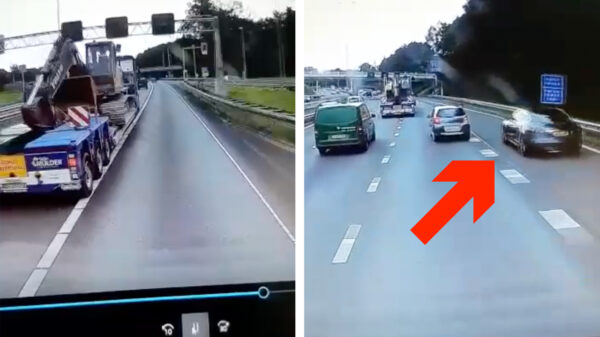 Ultieme karma voor Tesla-hufter die via de vluchtstrook inhaalt