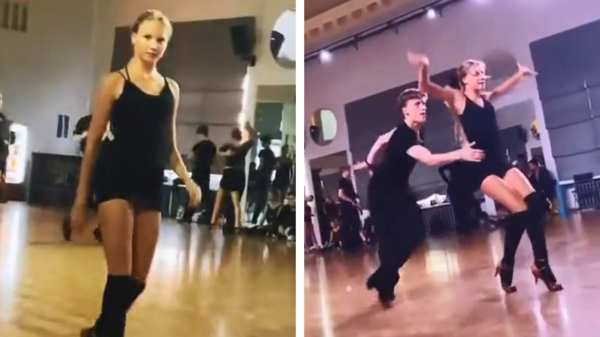 Danseres Polina Kulakova schittert tijdens d'r Jailhouse Rock-dansje