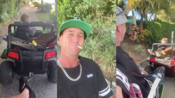 Luie vader geeft zoon speelgoedauto cadeau en profiteert zelf lekker mee