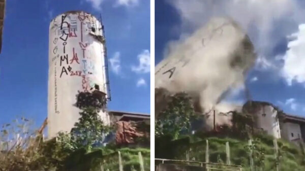 In Brazilië laten ze het slopen van een watertank aan amateurs over