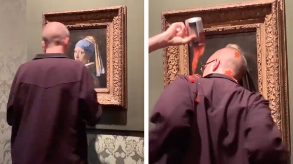 Meisje met de Parel van Vermeer in het Mauristhuis door activisten besmeurd