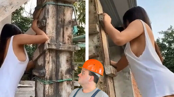 Professionele klusser is haar beschermende werkkleding vergeten