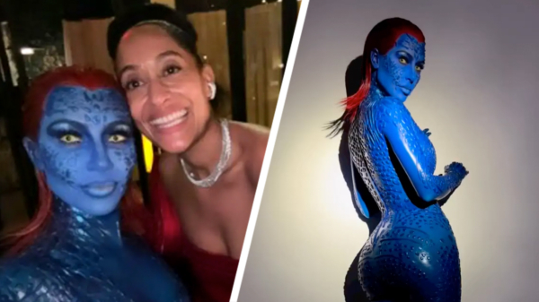 Die keer dat Kim Kardashian verkleed als Mystique op een verjaardagsfeestje aanschoof