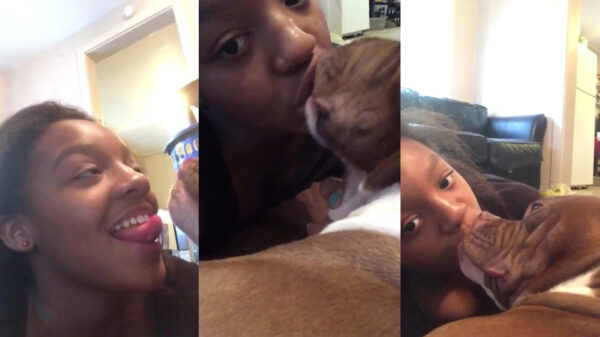 Deze dame vindt haar hond net iets té lief