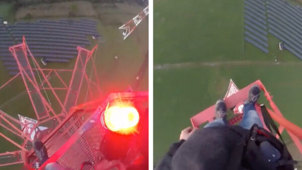 We beginnen de dag met een lekkere, frisse, verticale wandeling in een 200-meter hoge zendmast