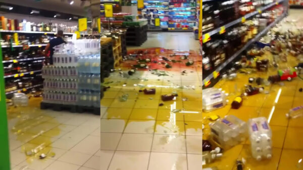 Doorgesjeesde mafkees sloopt complete slijterij-afdeling van supermarkt