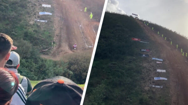 Motorcrosser jakkert even een indrukwekkend heuveltje op