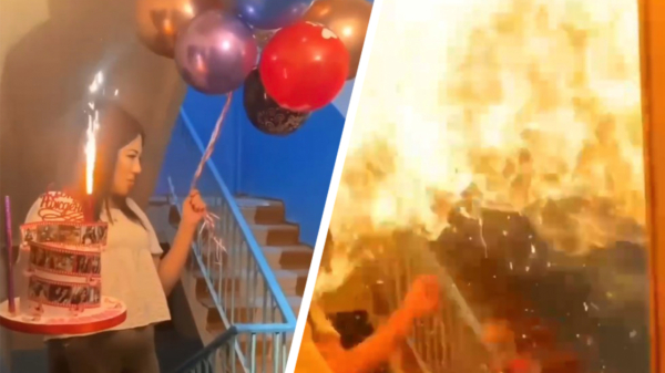 Fonteintje en ballonnen gevuld met waterstof zorgen voor een vurig verjaardagsfeestje