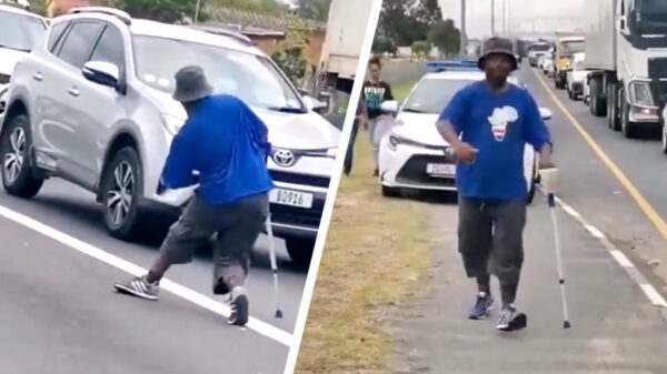 Deze kreupele bedelaar zet een Oscarwaardige act neer