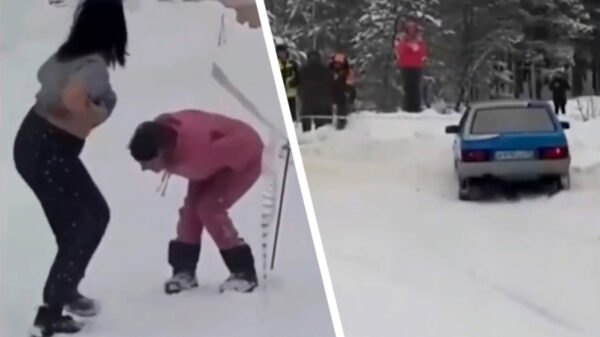 Vrouw in publiek flasht coureur Viktor Osmanov waarna hij rechtdoor schiet