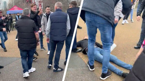 Chelsea-fan wordt met één klap gevloerd door supporter van West Ham United