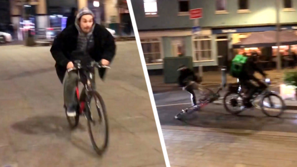 Stef Stuntpiloot knalt een maaltijdbezorger in een klap van zijn fiets