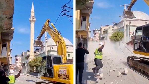 De sloop van de beschadigde minaret in Turkije verliep niet volgens plan