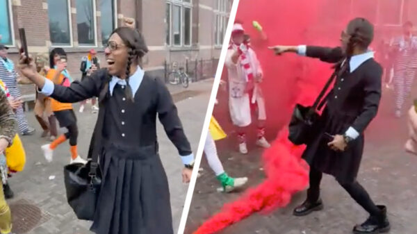 LOL: Darkraver verkleed als Wednesday tijdens carnaval