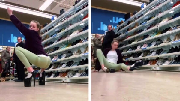 Influencer moet nog wel even oefenen op het dansen op hoge hakken