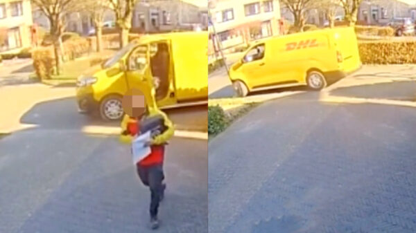 DHL-bezorger kan overstekende lantaarnpaal nèt niet ontwijken